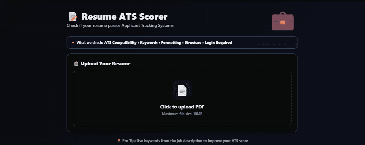 FlexoTools Resume ATS Scorer — upload interface showing a PDF ready to analyse